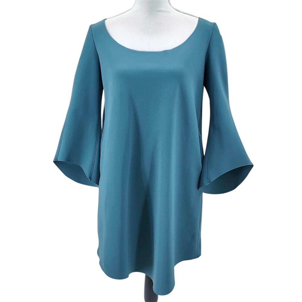 M2057 Maria Pinto Tunic Mini Dress Teal Blue Green Bell Flare Sleeves Size XS